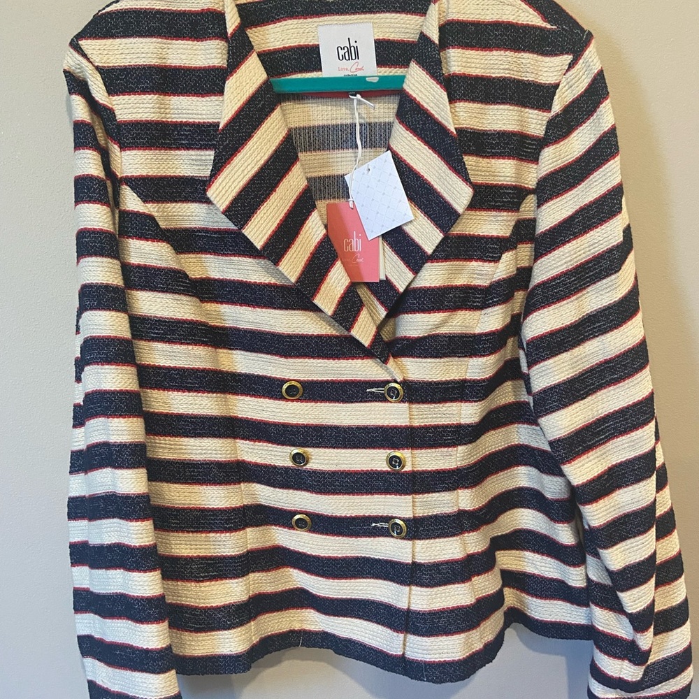 CAbi Women's Blazer w/Navy, Cream, & Red Stripes! Brand new with tags! Size 16